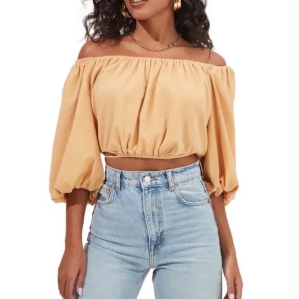 ASTR The Label Women Yellow 3/4 Sleeve Blouse M